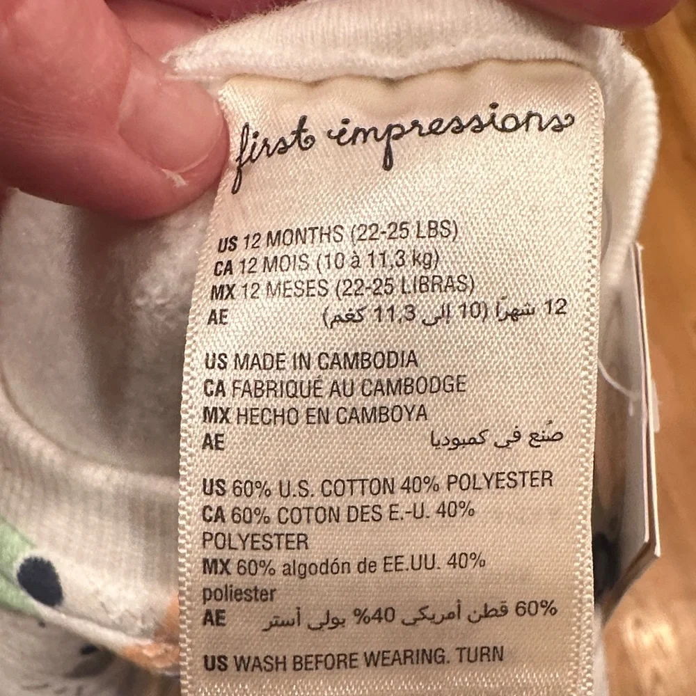 NWT. First Impressions White Sweatshirt with Colorful‎ Vehicle Print 12 months
